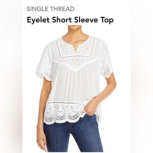 SINGLE THREAD Eyelet Short Sleeve Top Size XL in Bright White